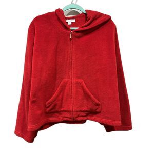 Cypress Sweater Fuzzy Zip Up Hooded Jacket Plush Fleece Red Women sz 1X Cabin